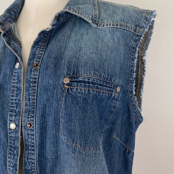 Custom upcycled chambray “cardigan” Size M - Picture 3 of 5